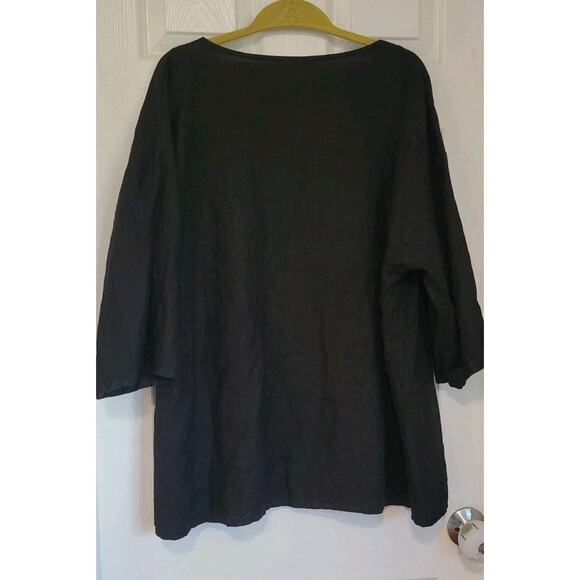 Bryn Walker Top Womens XL Black Front Pocket Linen Tunic Oversized Lagenlook - Picture 5 of 5